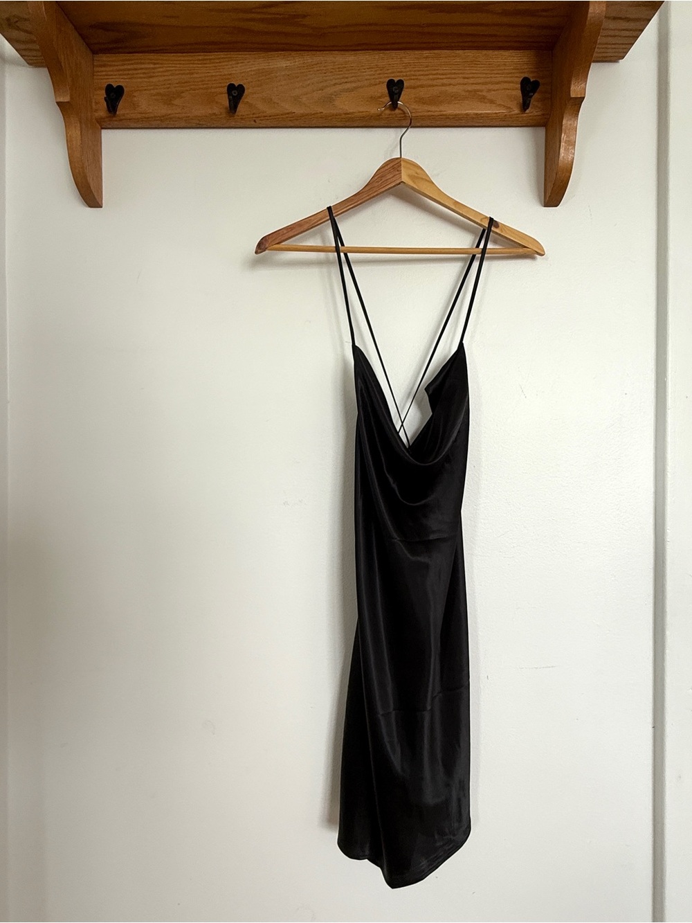 Black Satin Backless/ Low Draping Slip Dress